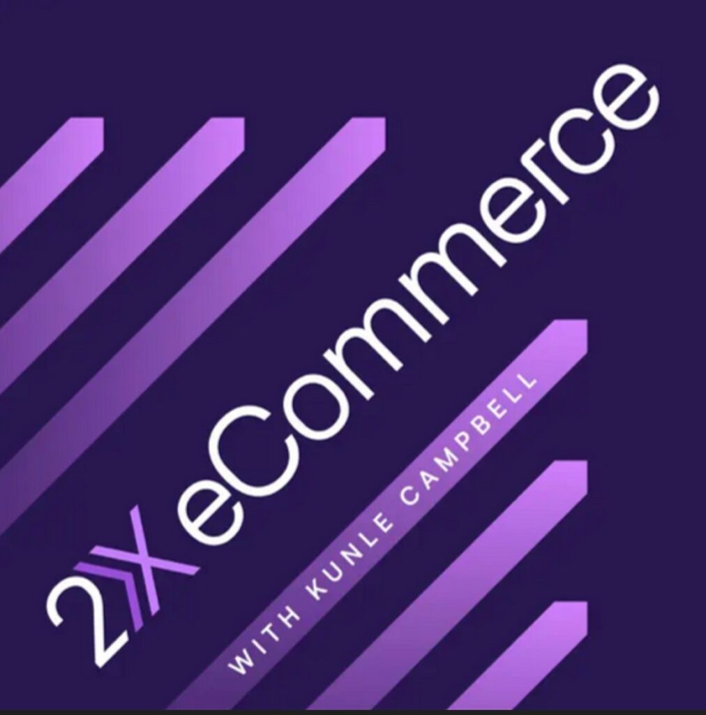 2xecommerce podcast logo purple with diagonal stripes that only extend halfway